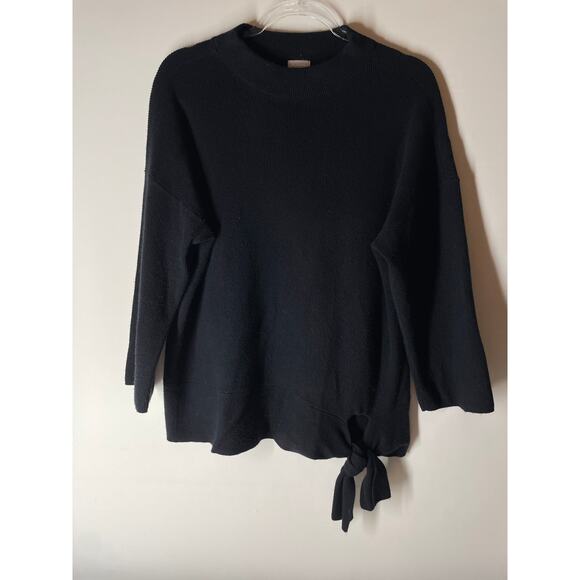 Chico's Sweaters - Chico's Black Funnel Neck Tie Front 3/4 Sleeve Sweater Knit Size 2 US Large